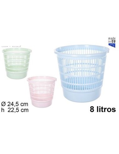 PAPELERA 8L PLASTICO REJILLA COLORES