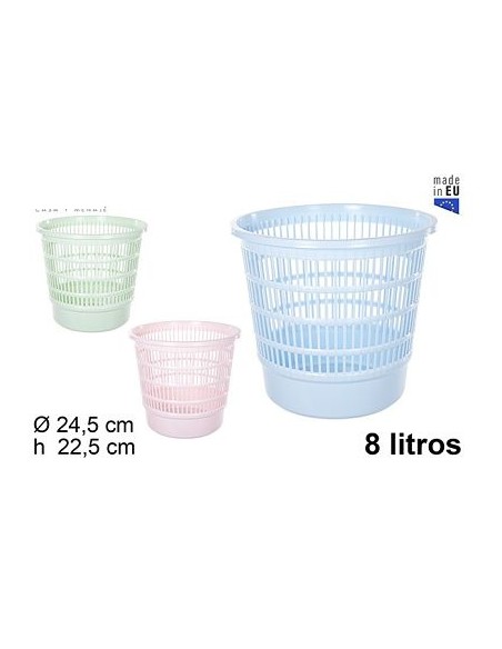 PAPELERA 8L PLASTICO REJILLA COLORES