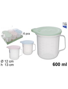 JARRA 600ML MEDIDORA  TAPA COLORES PASTEL