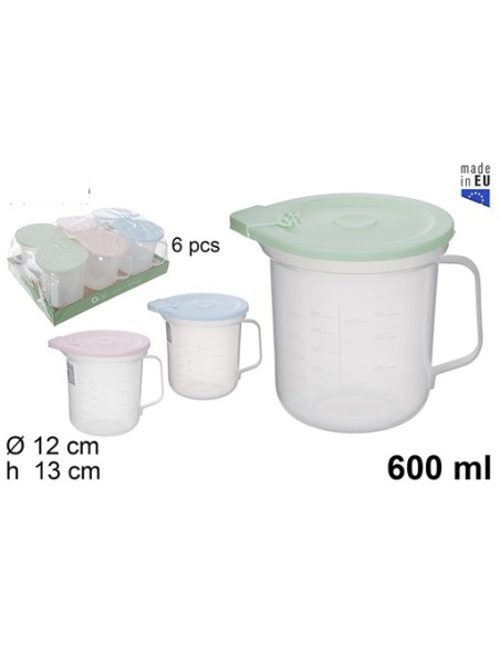 JARRA 600ML MEDIDORA  TAPA COLORES PASTEL