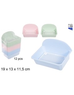 ESTROPAJERO PLASTICO RECTANGULAR CON ESCURRIDOR COLORES PAST