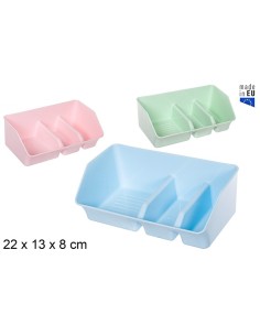 ESTROPAJERO PLASTICO 3 COMPARTIMENTOS COLORES PASTEL