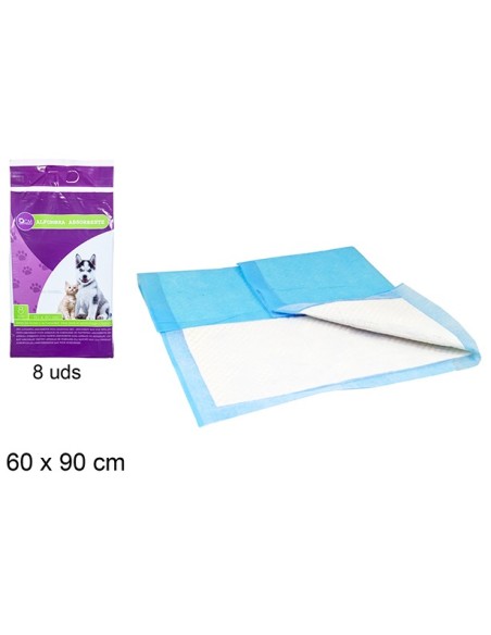 ALFOMBRA ABSORBENTE MASCOTAS 8UDS 60X90 CM EN BOLSA
