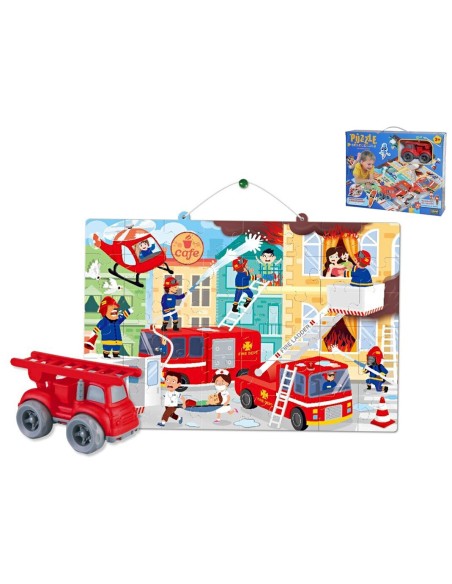 PUZZLE COLOREABLE BOMBEROS CON VEHICULO FRICCION 3
