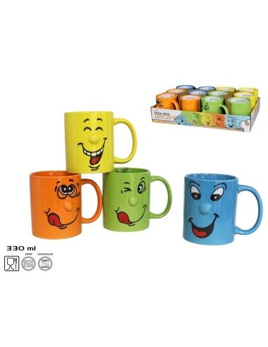 TAZA MUG CERAMICA FUNNY FACES 330ML 4 SU