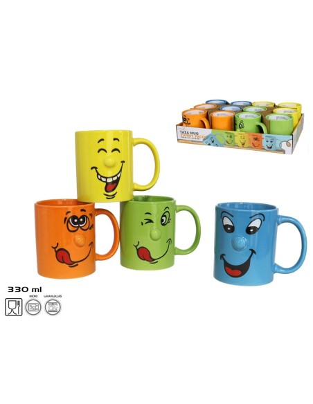 TAZA MUG CERAMICA FUNNY FACES 330ML 4 SU