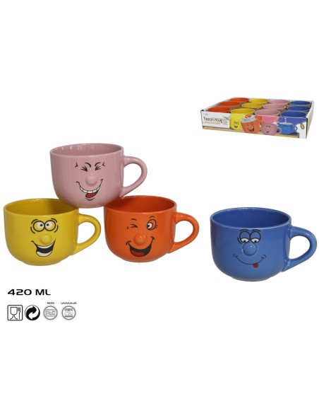 TAZA 420ML CERAMICA COMICAL 4 MODELOS FACES