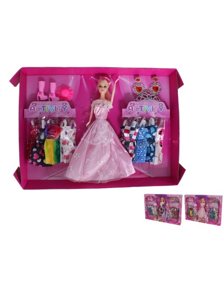 MUÑECA C/VESTIDOS Y ACC 15PZS 46X6X33CM
