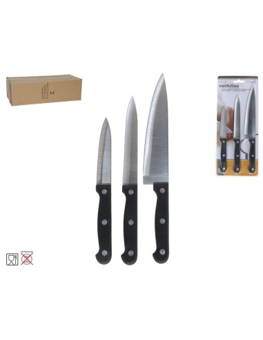 SET 3 CUCHILLOS COCINA MANGO NEGRO