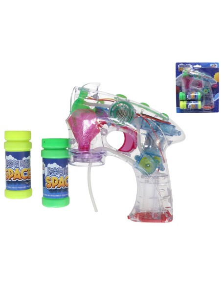 PISTOLA BURBUJAS TRANSPARENTE CON LUZ Y SONIDO 22X