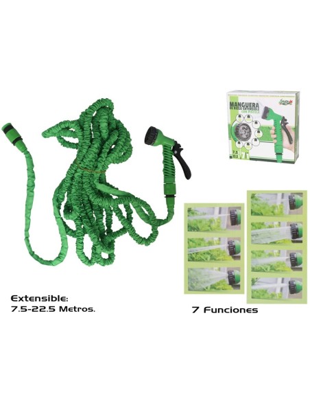 MANGUERA RIEGO EXTENSIBLE 7,5M-22,5M C/PISTOLA 7 P
