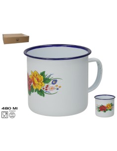 MUG ESMALTADA ROSAS 480 ML