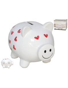 HUCHA CERDITO MEDIANO CON CORAZONES 14,5X11X11,3 C