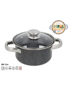 CACEROLA ANTIADHERENTE 18 CM GRANITO CON TAPA CRIS