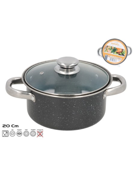 CACEROLA ANTIADHERENTE 20 CM GRANITO CON TAPA CRIS