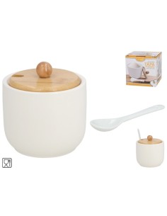 AZUCARERA TAPA BAMBU CON CUCHARA 11,5X9,5X9,5 CM