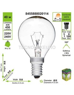 BOMBILLA 40W E14 300K HALOGENA ESFERICA