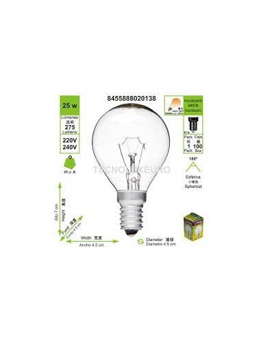 BOMBILLA 25W E14 300K HALOGENA ESFERICA