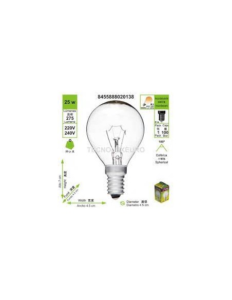 BOMBILLA 25W E14 300K HALOGENA ESFERICA