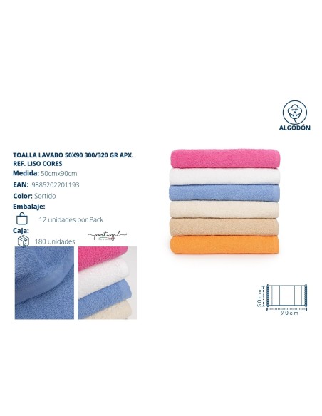 TOALLA DE LAVABO 50X90 COLORES SURTIDAS