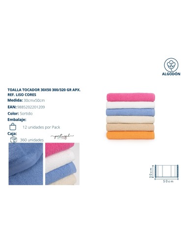 TOALLA TOCADOR 30X50 COLORES SURTIDAS