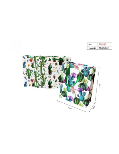 BOLSA REGALO CACTUS 18X23X8CM 4MOD.