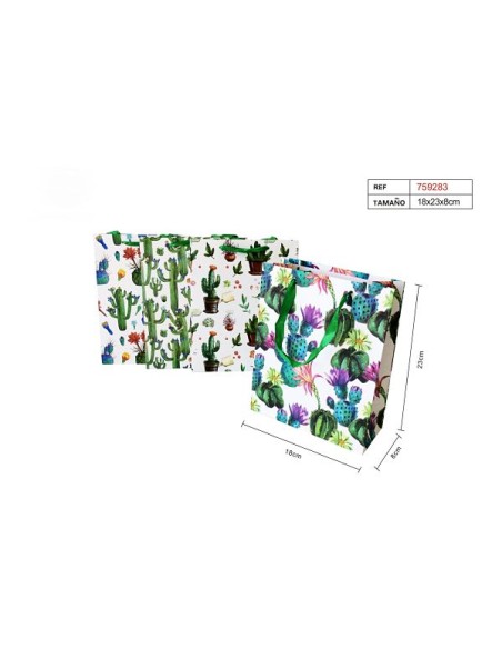 BOLSA REGALO CACTUS 18X23X8CM 4MOD.