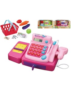 CAJA REGISTRADORA ROSA 34 CM CON CESTA DE COMIDAS