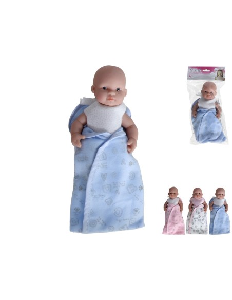 BEBE 20CM CON BABERO Y SAQUITO  EN BOLSA 28X15X10