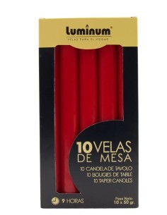 ESTUCHE 10 VELAS CIL.ROJO LUMINUN