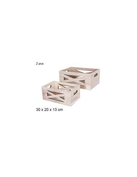 JUEGO 2 CAJAS MADERA NATURAL 30X20X13CM