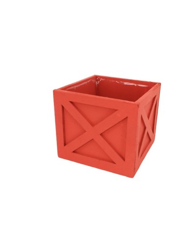 MACETERO CUADRADO CRUZ C/PLASTICO ROJO 14x14x12 cm.