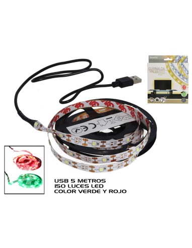 GUIRNALDA USB 5M 150 LED VERDE/ROJO SURT