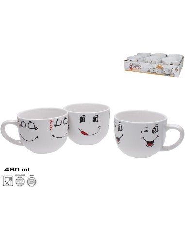 TAZA JUMBO GRES FUNNY FACES 480ML 3 SURTIDOS