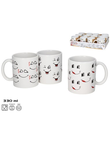 TAZA MUG GRES FUNNY FACES 330ML 3 SURTIDOS