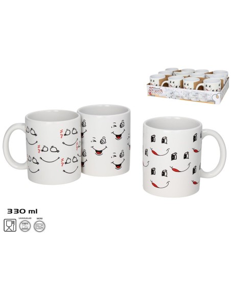 TAZA MUG GRES FUNNY FACES 330ML 3 SURTIDOS