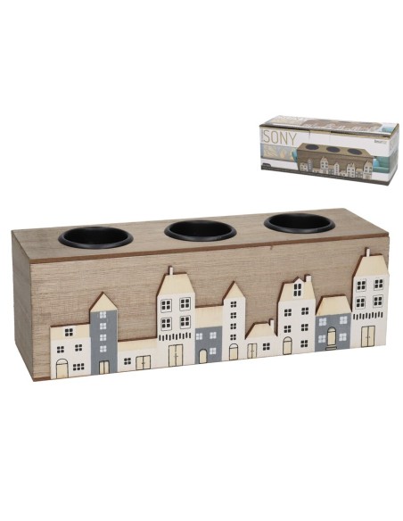 PORTAVELAS MADERA X3 SONY 24X7,2X8 CM