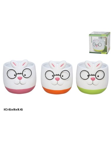 MACETERO CONEJO C/ GAFAS CERAMI. 11X10,6X11,6 CM