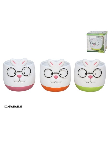 MACETERO CONEJO C/ GAFAS CERAMI. 11X10,6X11,6 CM