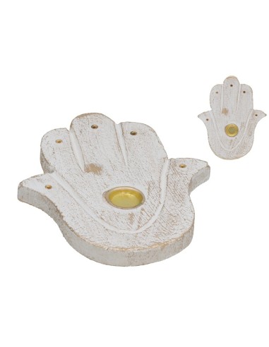 PORTA INCIENSO CONO HAMSA 13X11 CM BLANCO ORO