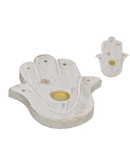 PORTA INCIENSO CONO HAMSA 13X11 CM BLANCO ORO
