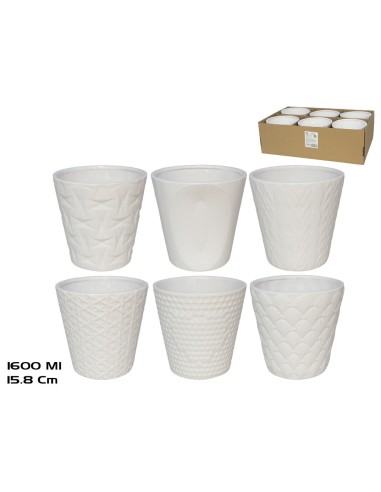 MACETERO CERAMICA 1600ML 15,8X15,8X15,2CM 6STD BLA