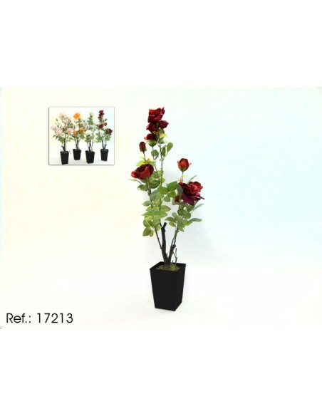 MACETA CUADRADA NEGRA  CON ROSAS