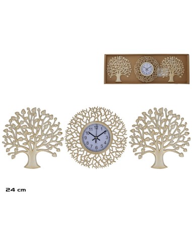 SET RELOJ 2 ARBOLES 24 CM BLANCO