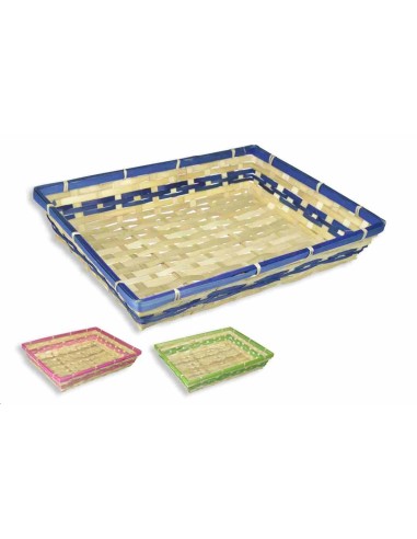 CESTO BAMBU COMBINADO NATURAL MARRON CON RIBETE 38x29x7cm
