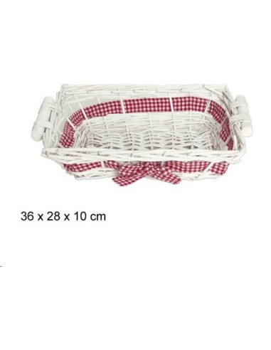 PANERA RECTANGULAR BLANCA CON LAZO ROJO 36x38x10cm