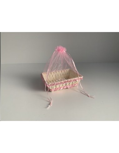 CESTA CON ORGANZA ROSA 21.5X16.5X6.5CM