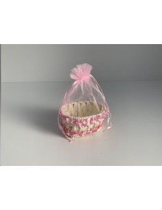 CESTA CON ORGANZA ROSA 12.5X9.5X6CM