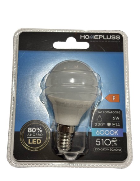 BOMBILLA LED ESFERICA 6W E14 6000K