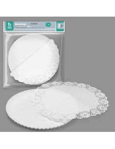 S/2 BANDEJA 25CM REDONDA + BLONDA BLANCA BOLSA 2